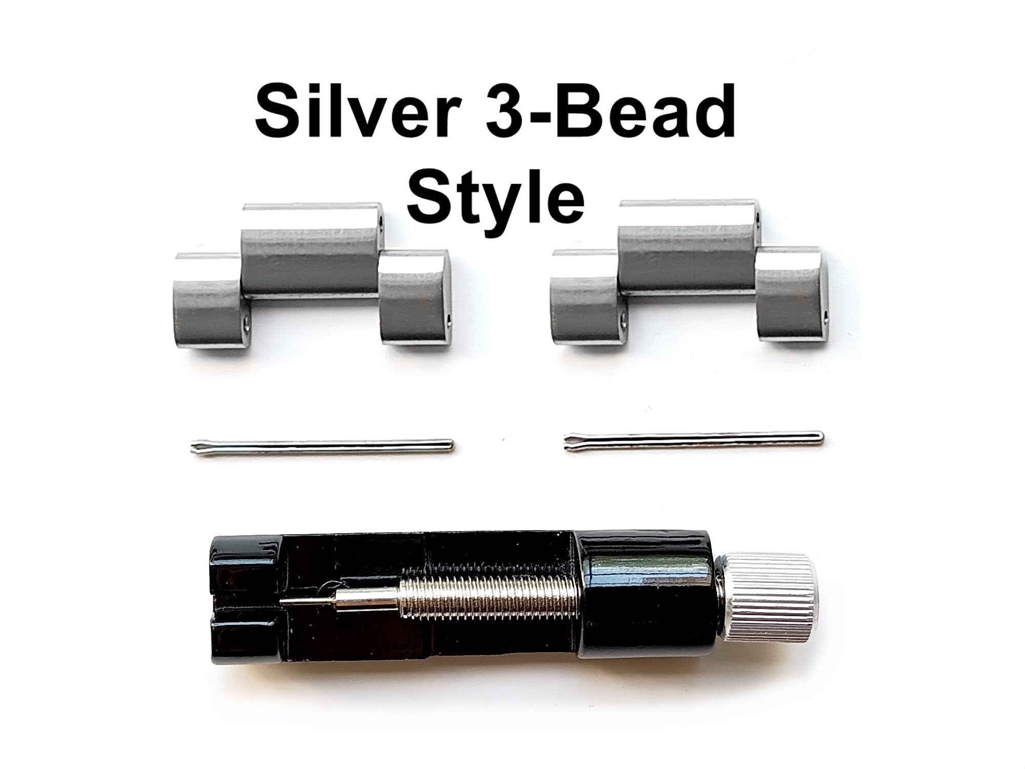 22mm 2 Links for Watch Bands Straps Stainless Steel 1 Bead 3 Bead Style Replacement with Pins Silver Black Color Link Removal Install Tool